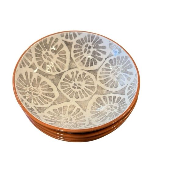 Crate & Barrel NICO  7” Terracotta Geometric Pattern Clay Glazed Soup Plate - Picture 2 of 10